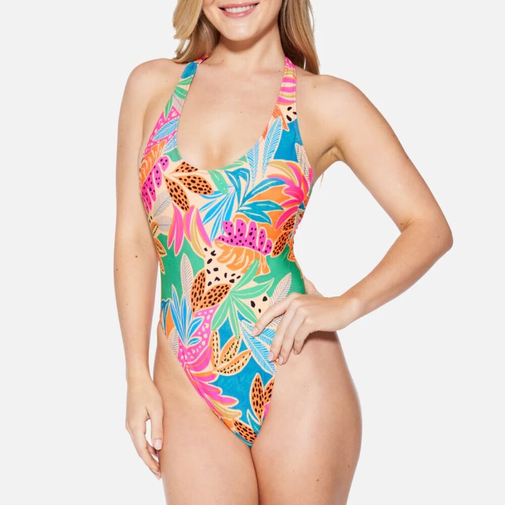 Hurley One Piece Swimsuit XS Print Pink Womens Bahia Cheeky Racerback NWT